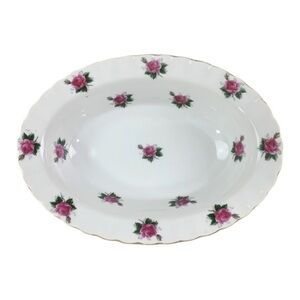 Vintage 1950s Bond Ware Porcelain Serving Bowl Hand Painted Pink Roses 11 Inch